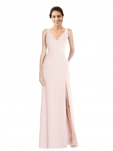 Low Back Long Stretch Crepe Pink A-Line Semi Formal Evening Dress UK Online