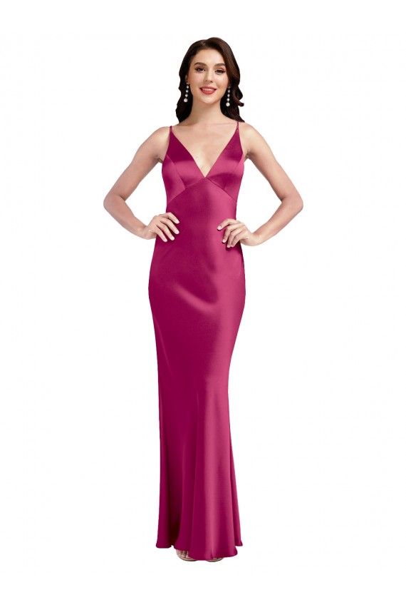 Low Back Long Stretch Satin Fuchsia A-Line Sexy Evening Dress UK Online