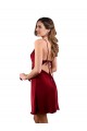 Criss Cross Open Back Midi Length Silky Satin Burgundy Sheath Sexy Evening Dress UK Online