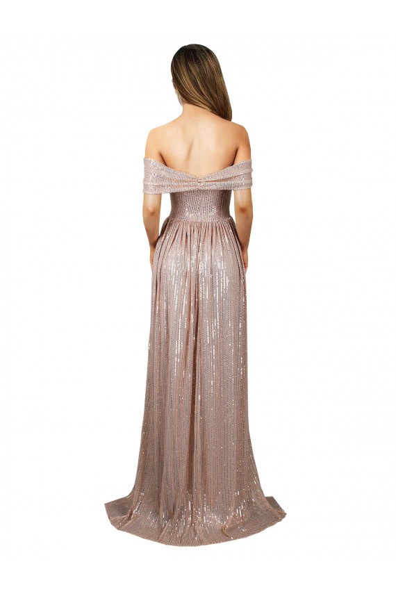Long Sequin Champagne A-Line Sexy Evening Dress UK Online