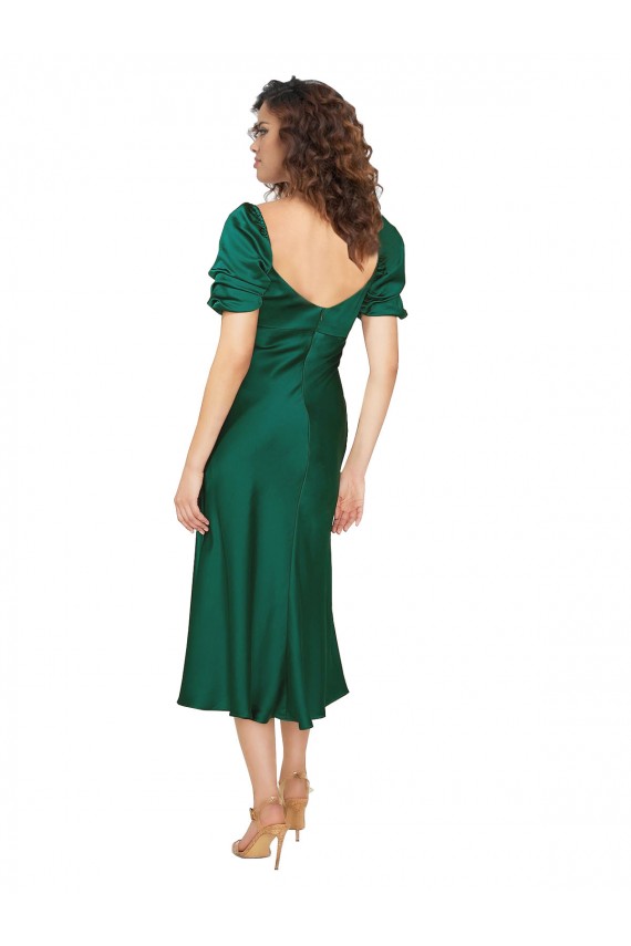 Low Back Midi Length Silky Satin Hunter A-Line Evening Dress UK Online