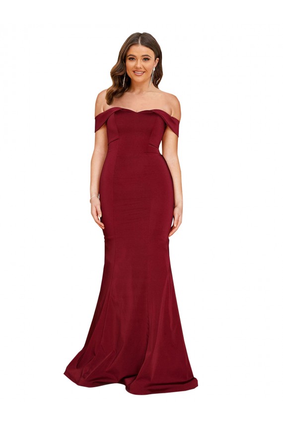 Long Spandex Burgundy Mermaid Plus Size Evening Dress UK Online
