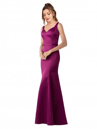 Open Back Long Satin Merlot Sheath Sexy Evening Dress UK Online