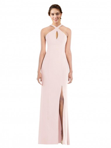 Low Back Long Stretch Crepe Pink Trumpet Evening Dress UK Online